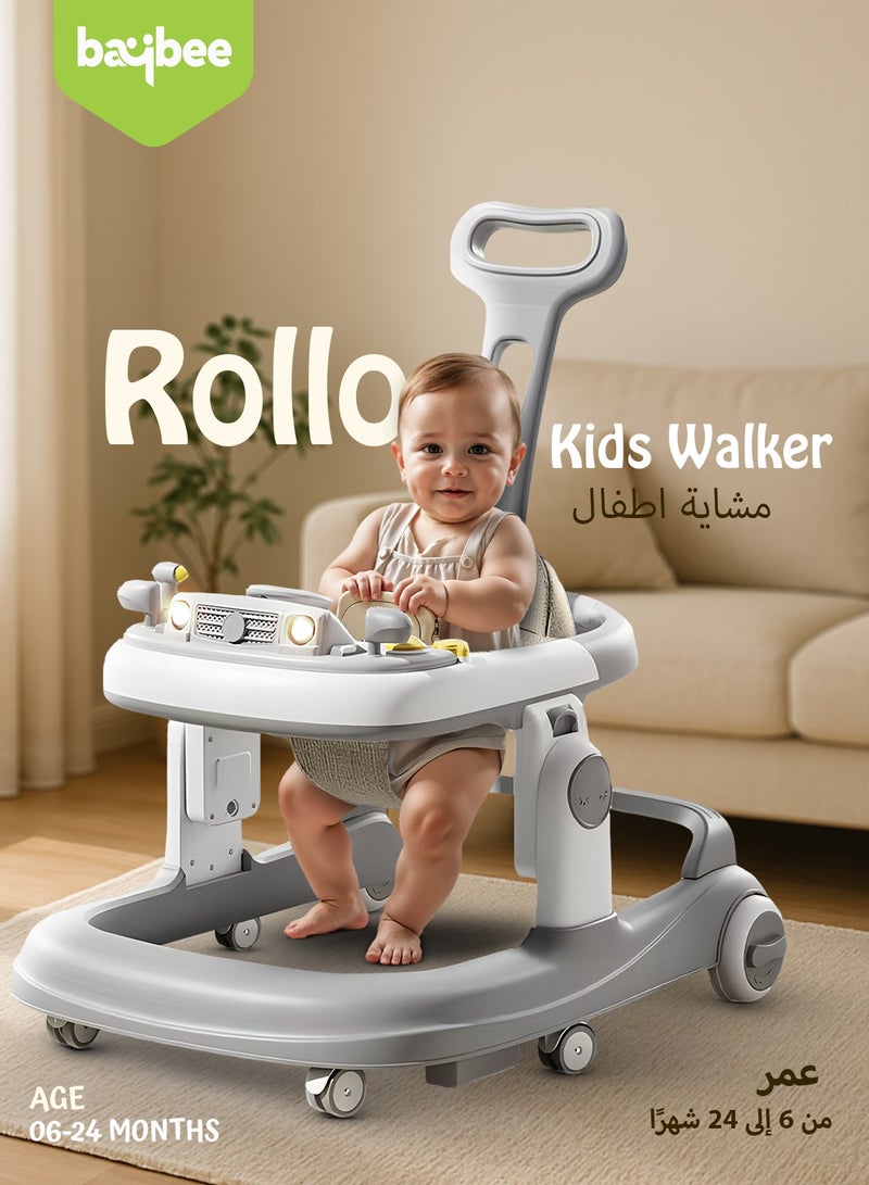 BAYBEE 3 in 1 Rollo Baby Walker for Kids, Baby Push Walker with Parental Push Handle, 5 Adjustable Height, Speed Adjustable, Foldable Kids Walker with Light, Tray & Musical Toddler Walker for Baby 6 to 24 Months Boy Girl Grey - Image 2
