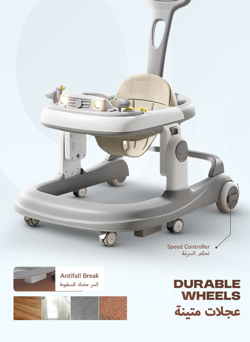 BAYBEE 3 in 1 Rollo Baby Walker for Kids, Baby Push Walker with Parental Push Handle, 5 Adjustable Height, Speed Adjustable, Foldable Kids Walker with Light, Tray & Musical Toddler Walker for Baby 6 to 24 Months Boy Girl Grey - Image 5