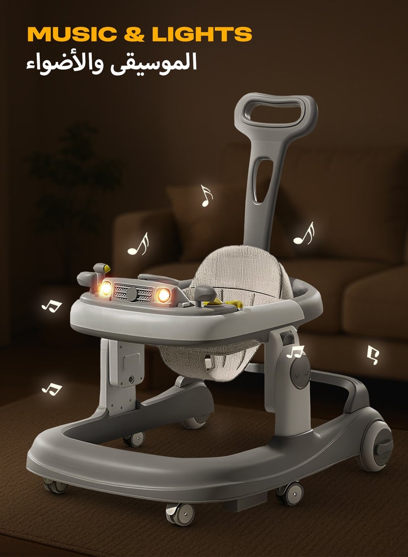 BAYBEE 3 in 1 Rollo Baby Walker for Kids, Baby Push Walker with Parental Push Handle, 5 Adjustable Height, Speed Adjustable, Foldable Kids Walker with Light, Tray & Musical Toddler Walker for Baby 6 to 24 Months Boy Girl Grey - Image 4