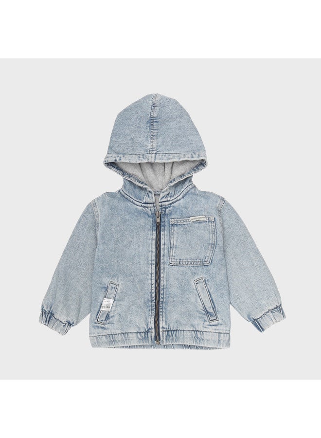 Zara kids' Vintage Denim Hooded Zip-up Jacket - Image 2
