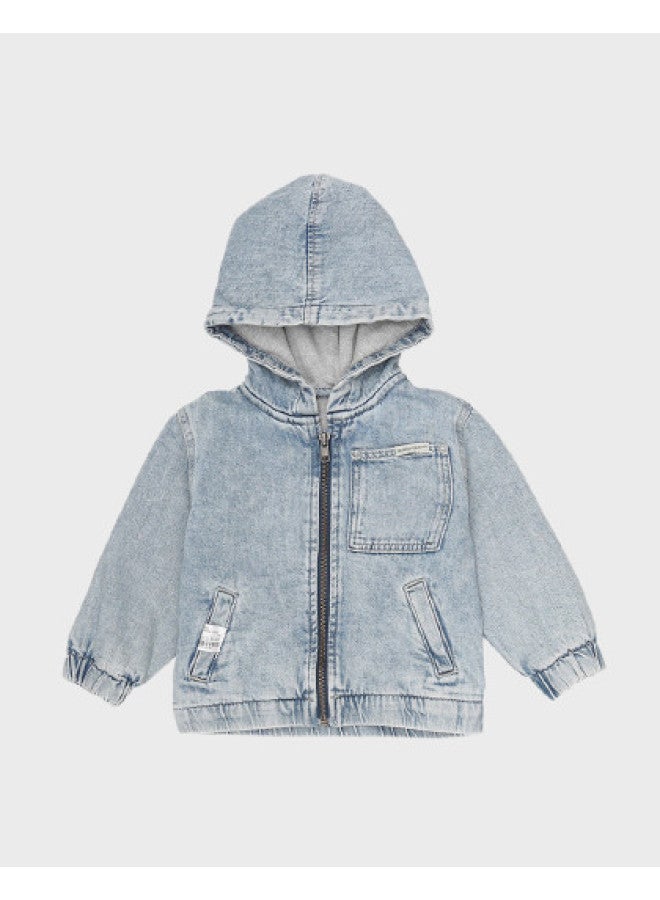 Zara kids' Vintage Denim Hooded Zip-up Jacket - Image 1