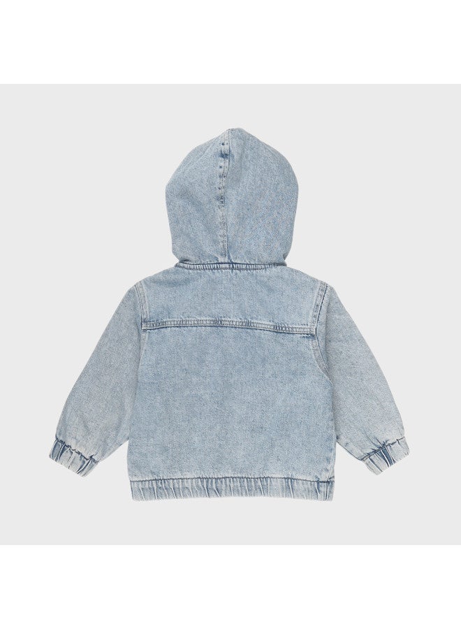 Zara kids' Vintage Denim Hooded Zip-up Jacket - Image 3