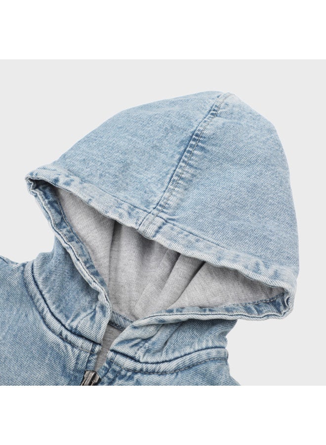 Zara kids' Vintage Denim Hooded Zip-up Jacket - Image 4