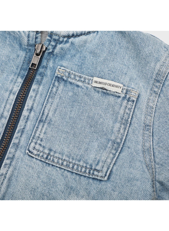 Zara kids' Vintage Denim Hooded Zip-up Jacket - Image 5