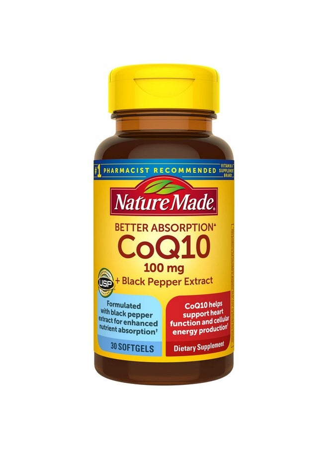 Nature Made Coq10 100 Mg With Black Pepper Extract For Enhanced Nutrient Absorption Dietary Supplement For Heart Health Support 30 Softgels 30 Day Supply  - Image 2