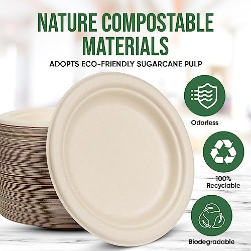 TaidMiao 7 Inch Paper Plates 100 Pack - 100% Compostable Disposable Plates, Heavy Duty Dessert Plates, Biodegradable Sugarcane Plates for Party (Microwavable, Oil/Water Proof, Eco-Friendly, Brown) - Image 5