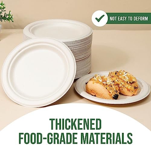 TaidMiao 7 Inch Paper Plates 100 Pack - 100% Compostable Disposable Plates, Heavy Duty Dessert Plates, Biodegradable Sugarcane Plates for Party (Microwavable, Oil/Water Proof, Eco-Friendly, Brown) - Image 3