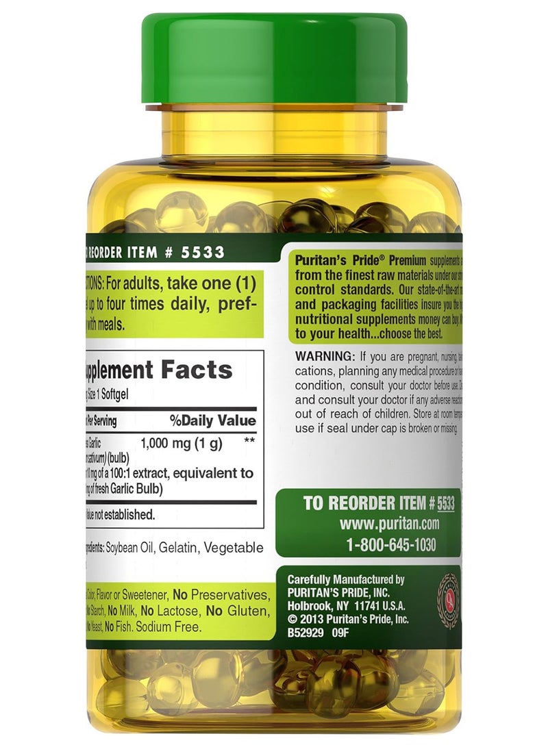 Puritan's Pride Odorless Garlic 1000 Mg Rapid Release Softgels 250Count - Image 2