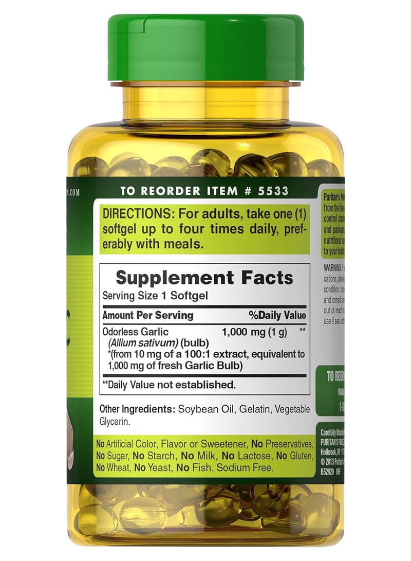 Puritan's Pride Odorless Garlic 1000 Mg Rapid Release Softgels 250Count - Image 3