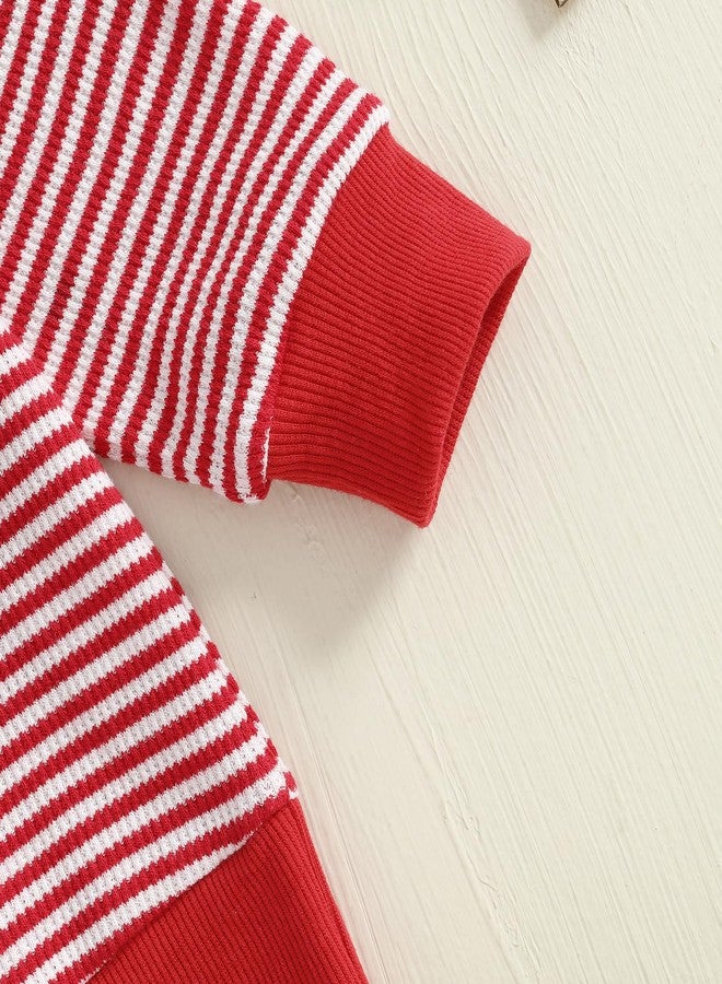 Frietlebird Baby Boy Christmas Outfit Tractor Santa's Hat Print Waffle Striped Crewneck Sweatshirt Pants Cute Christmas Outfit Toddler Boy (A-Red,18-24 Months) - Image 5