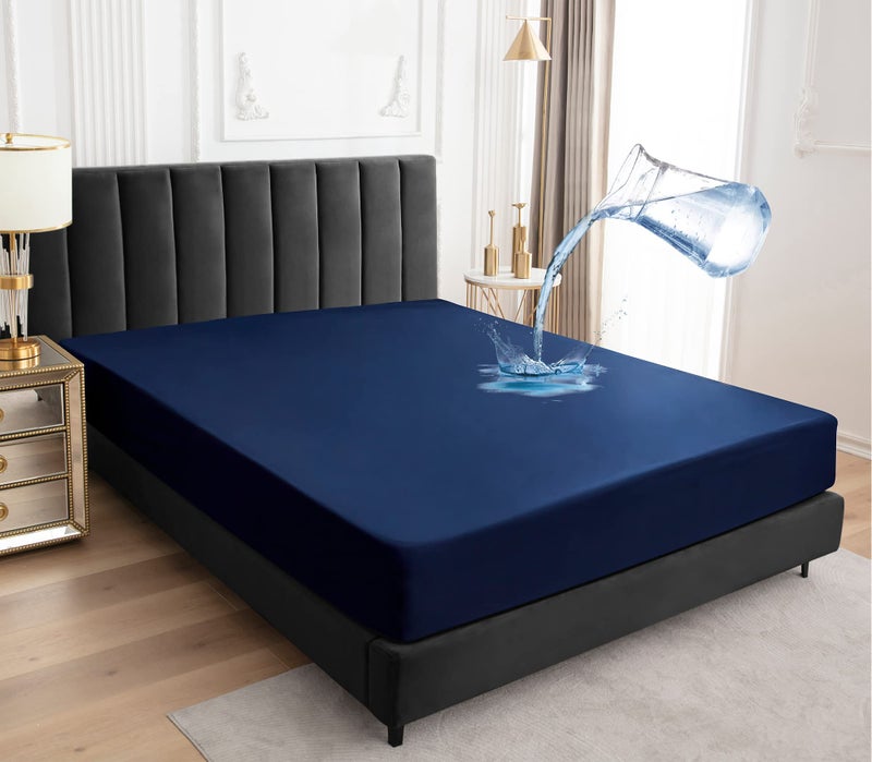 Sufdari Full Size Mattress ProtectorWaterproof Mattress ProtectorFitted Sheet Style Mattress Cover with 18 Deep PocketWashable and ComfortableNavy BlueFull