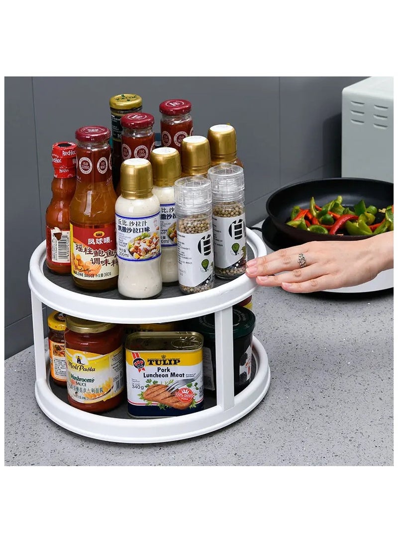 Eotia Lazy Susan Organizer Turntable Spice Rack, 2 Tier Clear Rotating Turntable Organizer with Divider drawers, 360° Rotating Storage Rack,Rotating Lazy Susan Turntable for Fridge, Pantry, Cabinet, Table, Makeup, Bathroom - Image 2
