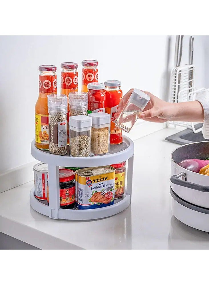 Eotia Lazy Susan Organizer Turntable Spice Rack, 2 Tier Clear Rotating Turntable Organizer with Divider drawers, 360° Rotating Storage Rack,Rotating Lazy Susan Turntable for Fridge, Pantry, Cabinet, Table, Makeup, Bathroom - Image 1