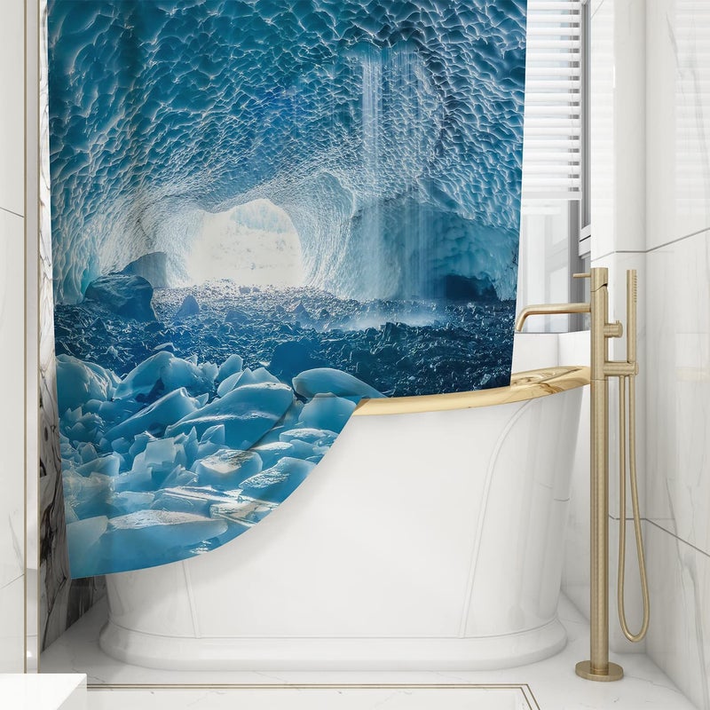 FING ستارة دش الحمام، ستارة حمام مع خطاف، ستارة مصممة للحمام، حوض الاستحمام، زينة ستائر حمام زخرفية حديثة (تصميم_21) - Image 1