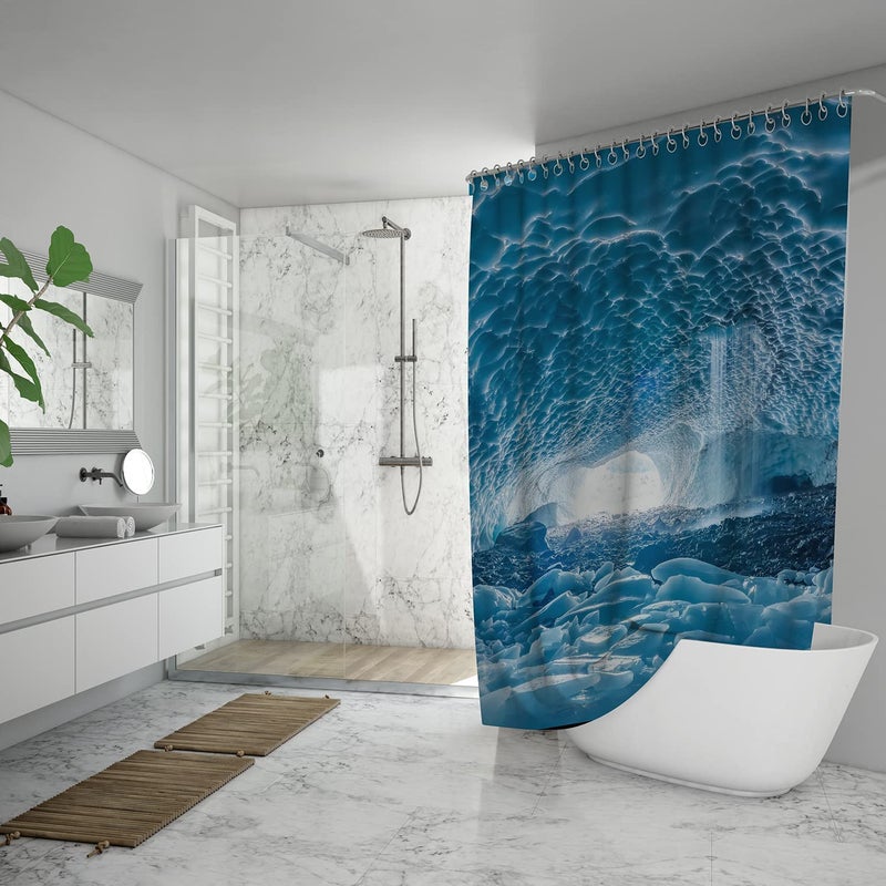 FING ستارة دش الحمام، ستارة حمام مع خطاف، ستارة مصممة للحمام، حوض الاستحمام، زينة ستائر حمام زخرفية حديثة (تصميم_21) - Image 4