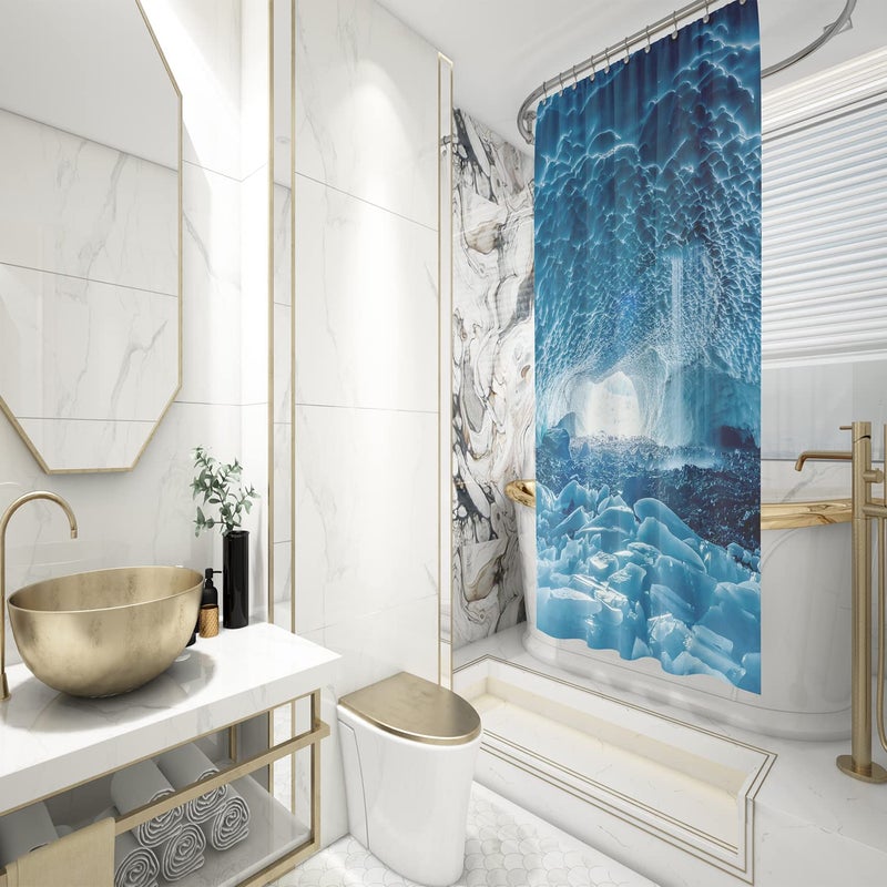 FING ستارة دش الحمام، ستارة حمام مع خطاف، ستارة مصممة للحمام، حوض الاستحمام، زينة ستائر حمام زخرفية حديثة (تصميم_21) - Image 3