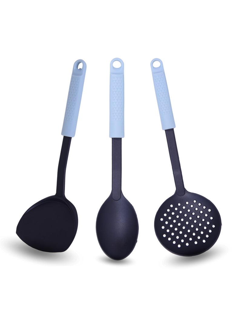 British Chef 3-Piece Non-Stick Utensil Spoon Set | Turner Spatula, Skimmer Spoon, Solid Spoon | Heat Safe with Non-Slip, Soft Grip Handles | Cookware & Easy Food Prep - Image 1