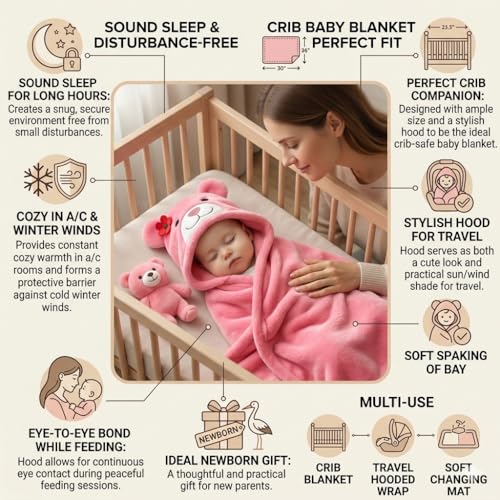 BRANDONN New Born Baby Blanket Pack of Super Soft Bathrobe Wrapper Bath Towel for Boys, Girls, Babies (Hotpink Kitty, Length 82 cm x Width 82 cm, 0-12 Months) - Image 3