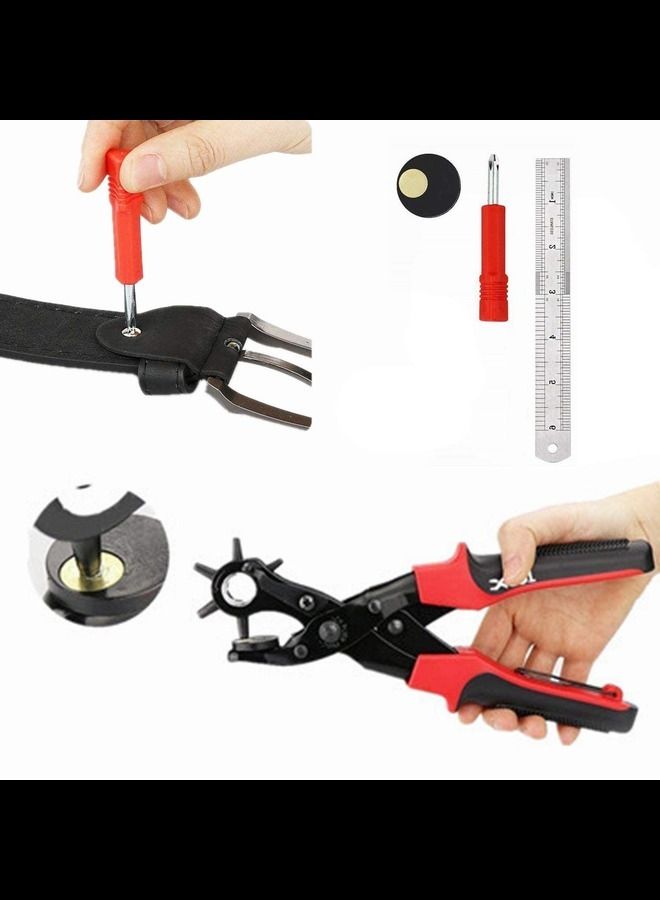 Leather Hole Revolving Puncher Plier Kit With Ruler Awl Tool  - Image 1