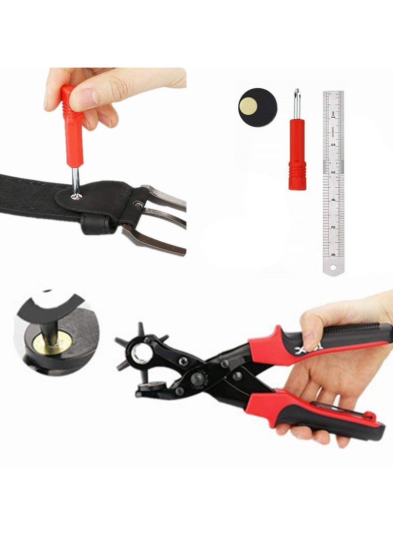 Leather Hole Revolving Puncher Plier Kit With Ruler Awl Tool  - Image 3
