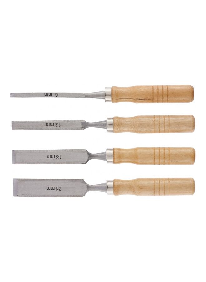Loquat 4-Piece Flat Chisel Set With Wooden Handles Beige/Grey 6-12-18-24millimeter