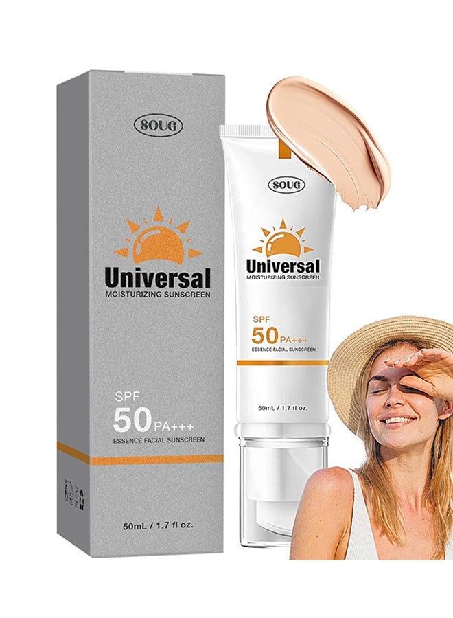 SOUG Universal Moisturizing Sunscreen ,SPF50 PA+++, Protector Solar Con Color, Hydrating Sun Essence Face Sunscreen, Non-Sticky, Long Lasting Protection, sunscreen Against 50ml - Image 1