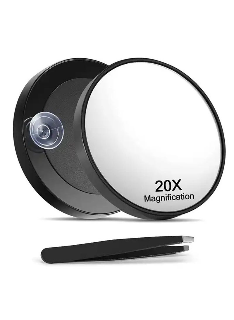 Generic - 2 Pack Magnifying Makeup Mirror, Handheld Makeup Mirror, Magnifying Mirror, 3.5 Inch 20x Magnifying Mirror and 10x Magnifying Mirror, Small Travel Magnifying Mirror and Tweezers Kit for Eyebrow Tweezers, Blackheads Removal (Black) - Image 1