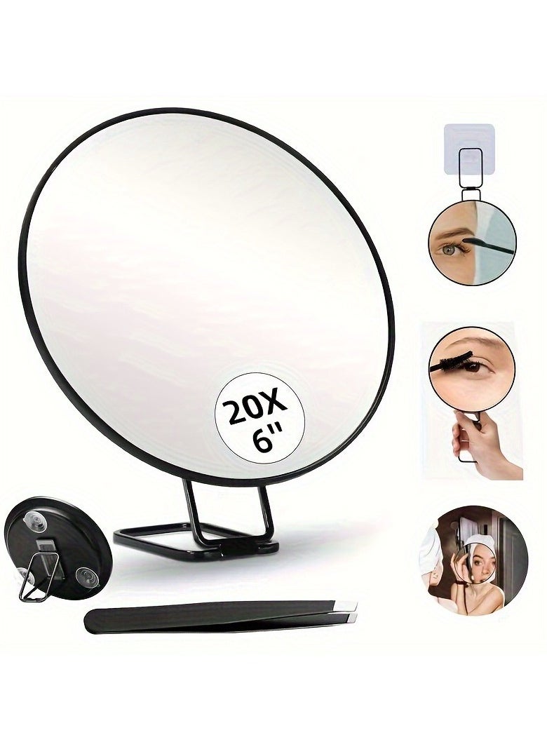 Generic - 2 Pack Magnifying Makeup Mirror, Handheld Makeup Mirror, Magnifying Mirror, 3.5 Inch 20x Magnifying Mirror and 10x Magnifying Mirror, Small Travel Magnifying Mirror and Tweezers Kit for Eyebrow Tweezers, Blackheads Removal (Black) - Image 1