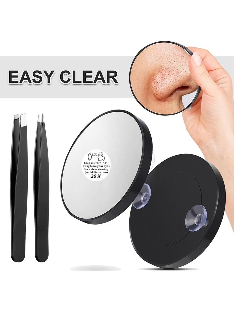 Generic - 2 Pack Magnifying Makeup Mirror, Handheld Makeup Mirror, Magnifying Mirror, 3.5 Inch 20x Magnifying Mirror and 10x Magnifying Mirror, Small Travel Magnifying Mirror and Tweezers Kit for Eyebrow Tweezers, Blackheads Removal (Black) - Image 1