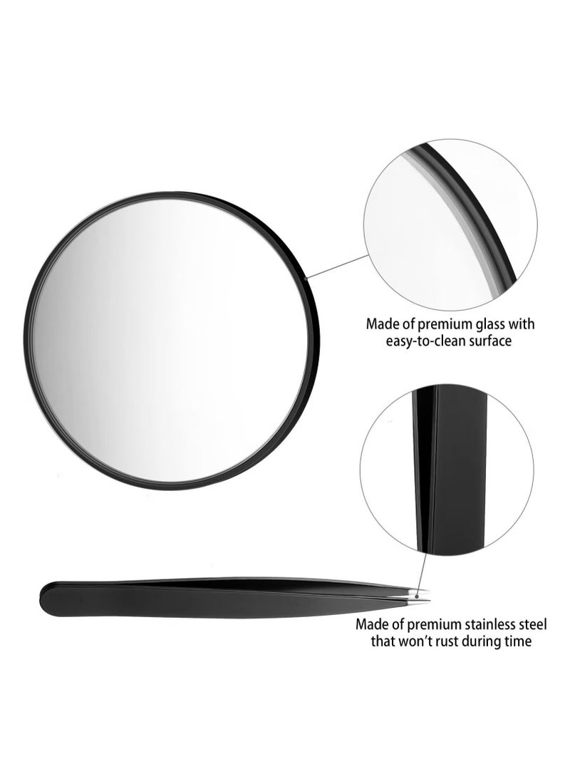 Generic - 2 Pack Magnifying Makeup Mirror, Handheld Makeup Mirror, Magnifying Mirror, 3.5 Inch 20x Magnifying Mirror and 10x Magnifying Mirror, Small Travel Magnifying Mirror and Tweezers Kit for Eyebrow Tweezers, Blackheads Removal (Black) - Image 1