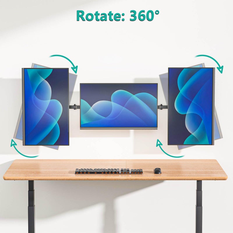 WALI Triple Monitor Wall Mount for 17 to 32 Inch, Computer Monitor Arm for 3 Screens, Swivel Tilt Wall Mount with Mounting Holes 75x75/100x100mm, Per Arm Holds Up to 15.4lbs (013ARM), Black - Image 5