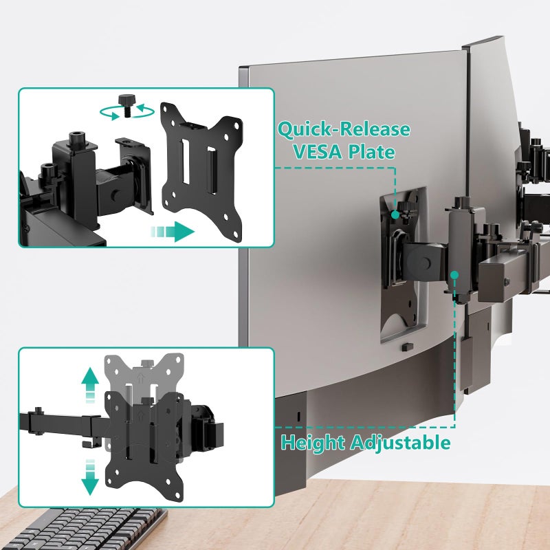 WALI Triple Monitor Wall Mount for 17 to 32 Inch, Computer Monitor Arm for 3 Screens, Swivel Tilt Wall Mount with Mounting Holes 75x75/100x100mm, Per Arm Holds Up to 15.4lbs (013ARM), Black - Image 4