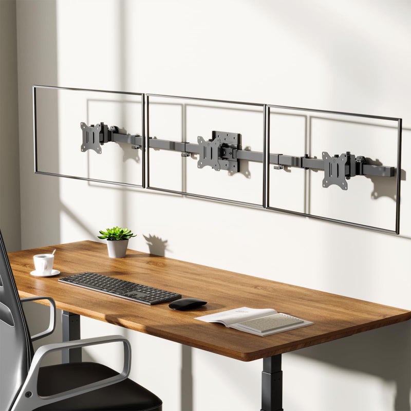 WALI Triple Monitor Wall Mount for 17 to 32 Inch, Computer Monitor Arm for 3 Screens, Swivel Tilt Wall Mount with Mounting Holes 75x75/100x100mm, Per Arm Holds Up to 15.4lbs (013ARM), Black - Image 2