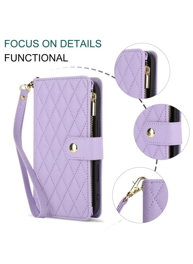 اس-توب جراب هاتف iPhone 16 Plus YM016 محفظة بطاقات جلدية بسحاب معيني مع حبل - Image 5