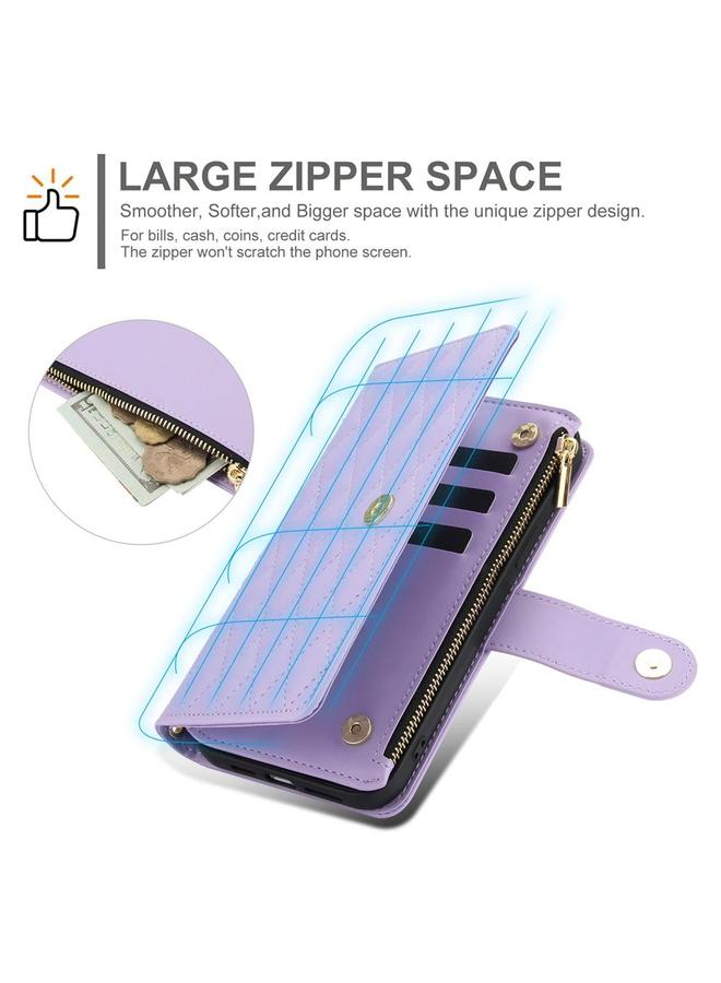 اس-توب جراب هاتف iPhone 16 Plus YM016 محفظة بطاقات جلدية بسحاب معيني مع حبل - Image 3