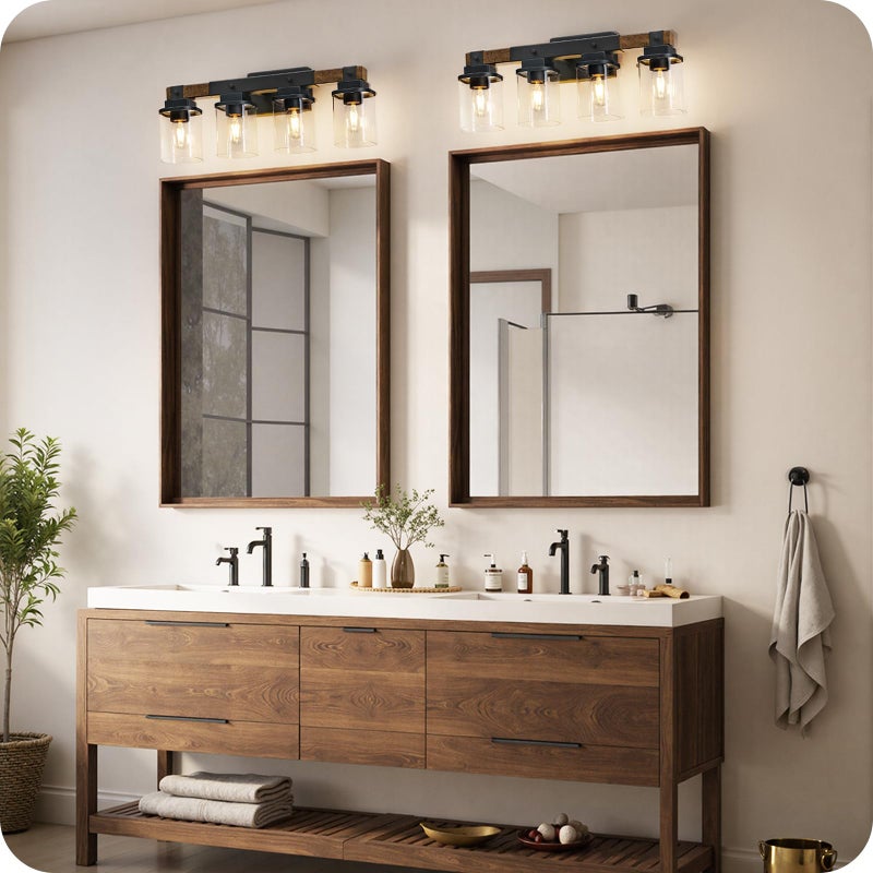 GOEBLESON 4-Light Bathroom Light Fixtures, Farmhouse Vanity Lights for Bathroom with Glass Square Shade, Rustic Vanity Lights, Sconce Wall Light, E26 Base (Bulbs Not Included), ETL Listed FS09BD05 - Image 4