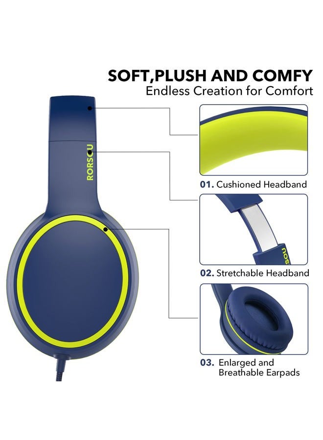 RORSOU R10 On-Ear Headphones with Microphone, Lightweight Folding Stereo Bass Headphones with 1.5M Tangle Free Cord, Portable Wired Headphones for Smartphone Tablet Computer MP3 / 4 (Blue) - Image 4