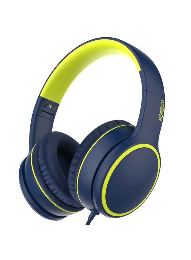 RORSOU R10 On-Ear Headphones with Microphone, Lightweight Folding Stereo Bass Headphones with 1.5M Tangle Free Cord, Portable Wired Headphones for Smartphone Tablet Computer MP3 / 4 (Blue) - Image 1