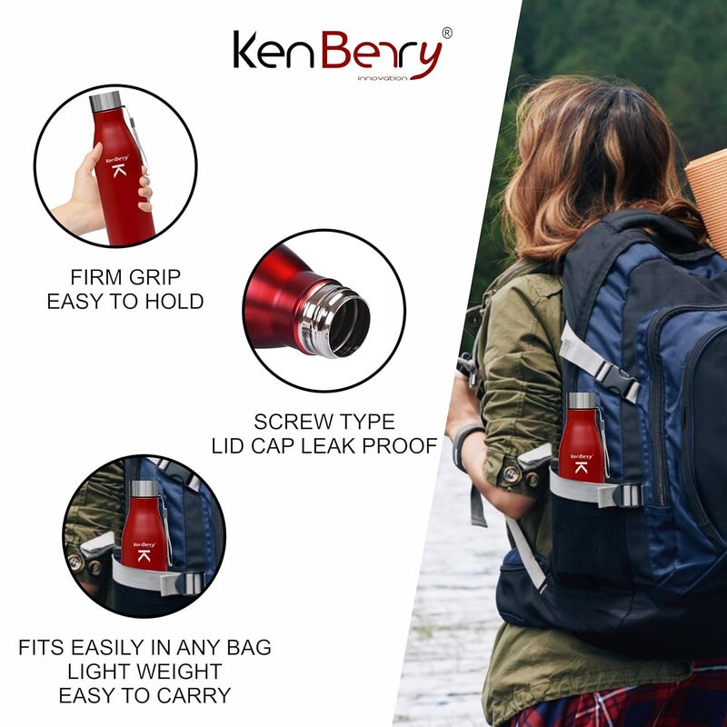 KenBerry Alpha Duke Single Wall Stainless Steel Water Bottle 1000 ml Pack of 1 Maroon - Image 5