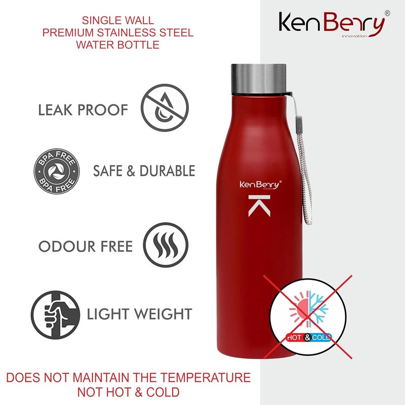 KenBerry Alpha Duke Single Wall Stainless Steel Water Bottle 1000 ml Pack of 1 Maroon - Image 4