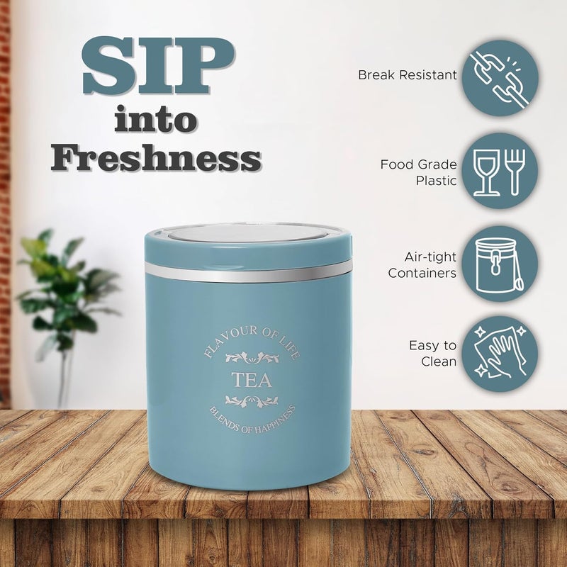 JAYPEE PLUS جرار تخزين سيليكون كلاسيكي 3-750 مل | حاوية مقاومة للكسر للشاي والسكر والقهوة | غطاء مطاطي محكم الإغلاق بلمسة لامعة مجموعة من 3 - (أزرق) - Image 4