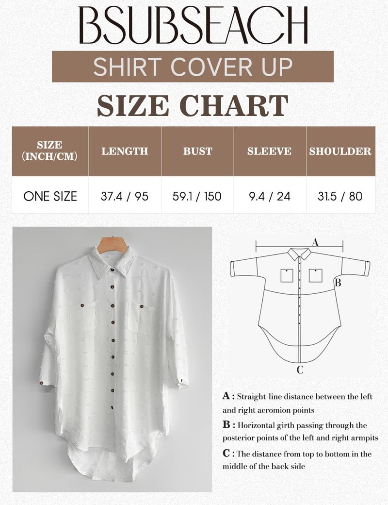 Bsubseach Women Swimsuit Coverup Blouse Button Down Shirt Dresses Swiss Dot Tops White - Image 5