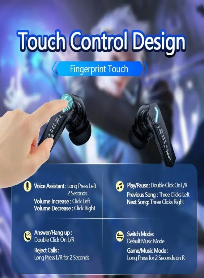 Wireless Sports Earbuds Bluetooth 5.3 Headphones with In-Ear Gaming Low Latency Dual Mode Touch Control Active Noise Cancelling Long Battery Life Music Headset