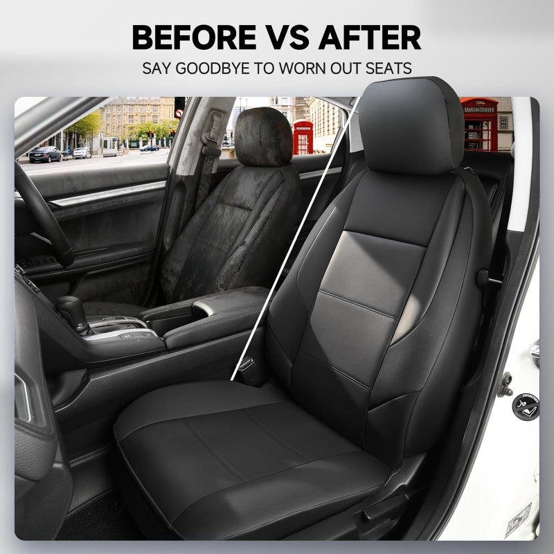 GIANT PANDA Front Seat Covers for Honda CRV HRV Civic Accord Pilot Element Passport Ridgeline, Faux Leather Bucket Seat Cover Fit Honda Seat Protectors (Black) 2-Pack - Image 5