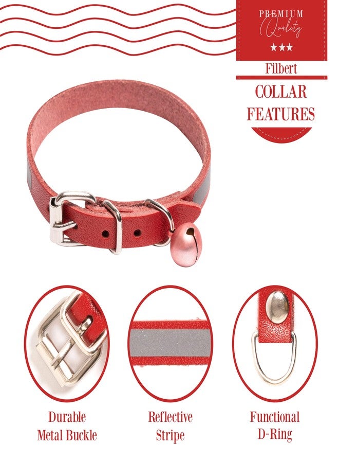 Filbert Leather Cat Collar, Reflective Cat Collar, Leather Accessories with Bell, Bird Warning, Suitable for Indoor and Outdoor, Non Breakaway, Durable, Stylish Design, Red - Image 4