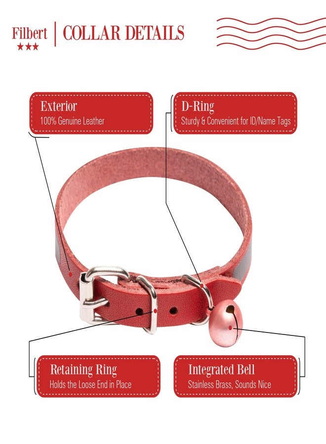 Filbert Leather Cat Collar, Reflective Cat Collar, Leather Accessories with Bell, Bird Warning, Suitable for Indoor and Outdoor, Non Breakaway, Durable, Stylish Design, Red - Image 3