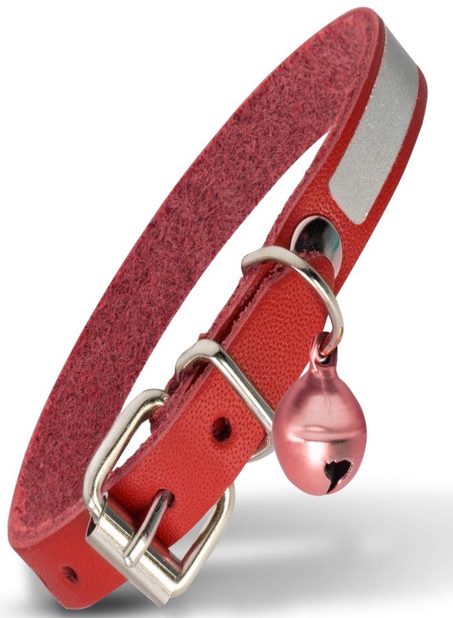 Filbert Leather Cat Collar, Reflective Cat Collar, Leather Accessories with Bell, Bird Warning, Suitable for Indoor and Outdoor, Non Breakaway, Durable, Stylish Design, Red - Image 1