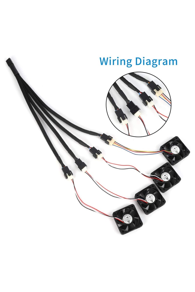 غنافوتو كابل تقسيم مروحة PWM مزدوج، مقسم مروحة PWM من 1 إلى 4 متوافق مع مراوح تبريد الكمبيوتر ذات 3 و 4 سنون، 10.63 بوصة، أسود - Image 3