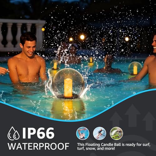 uuffoo 2-Pack 7.4x7.4 Solar Floating Pool Lights Ball Solar Powered Flickering That Float Candles Lights Outdoor Water-Resistant IP66 for Pond Garden Party Swimming Decor - Image 3