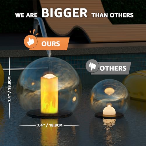uuffoo 2-Pack 7.4x7.4 Solar Floating Pool Lights Ball Solar Powered Flickering That Float Candles Lights Outdoor Water-Resistant IP66 for Pond Garden Party Swimming Decor - Image 4
